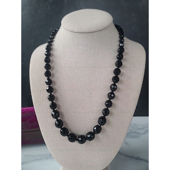 Hobe Faceted Black Beaded Necklace Vintage - Picture 1 of 10